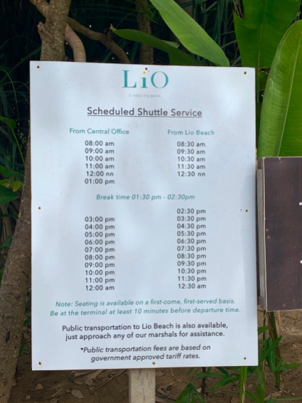 The free shuttle bus from El Nido to Lio Beach